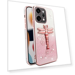 Dragonfly Kickstand TPU Flowers Glitter Phone Cover — Phone Accessories, KADEM
