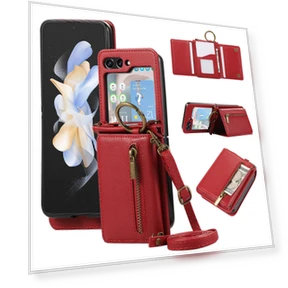 Leather Back Cover Zipper Wallet Kickstand Phone Case with Shoulder Strap — Flip Cases, Smartwatch 2025