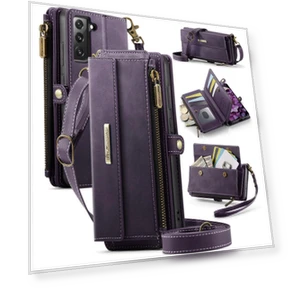 RFID Blocking Zipper Wallet Stand Leather Cover with Strap — Flip Cases, Smartwatch 2025