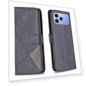 Geometric Embossed Leather Wallet Case with Stand — Flip Cases, Smartwatch 2025