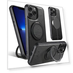 Leather Phone Back Cover with Rotating Kickstand — Phone Accessories, SUTENI