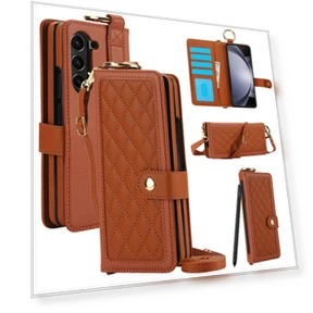Quilted Design Ring Holder Leather Wallet Phone Cover with Shoulder Strap — Bumpers, Smartwatch 2025