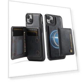 Vintage Leather Back Cover with Magnetic Detachable Card Bag — Flip Cases, Smartwatch 2025