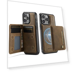 Vintage Leather Back Cover with Magnetic Detachable Card Bag — Flip Cases, Smartwatch 2025