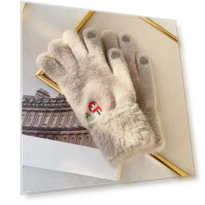 Mitten Snowman Cute Warm Fashionable Gloves with Five Fingers Touch Screen Folded Thickened Knitted Gloves Cold... — Cold Weather Gloves, Female s
