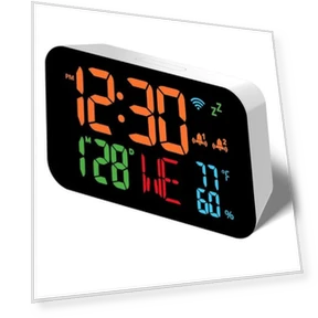 WiFi Desktop Clock with Calendar, Humidity, Smart Thermometer, and LED Display — Alarms & Clocks, DC-HOME Textile