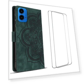 Mandala Leather Phone Cover with 2Pcs Tempered Glass — Phone Accessories, WANLONFENG