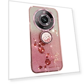 Rhinestone Flower Ring Kickstand Back Cover Glitter Gradient TPU Phone Case — Phone Accessories, Smartwatch 2025