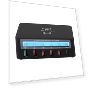 6-Port LCD Charging Station with USB Dock — Chargers, Black&UK