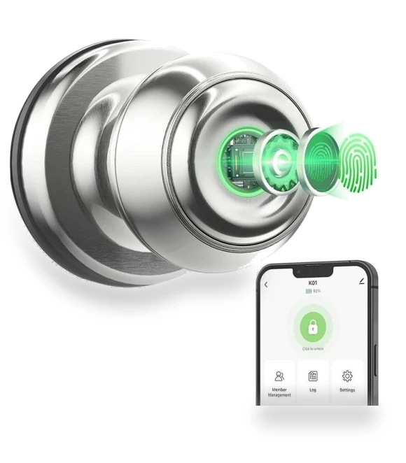 Smart Door Knob with Biometric Fingerprint, App Control, Emergency Keys — Deadbolts, Geek Chef
