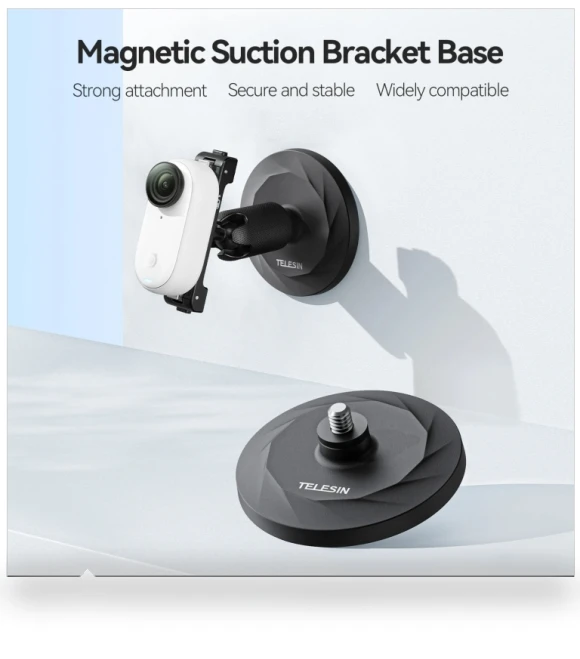 Magnetic Base Mounting Bracket with 1/4" Connector for DJI Pocket 3 / Insta360 Smart Phones — Camera Brackets, TELESIN
