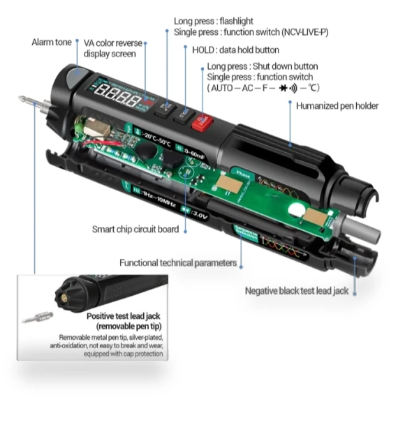 Digital Multimeter Auto Intelligent Sensor Pen Tester 6000 Counts — Battery Testers, ANENG