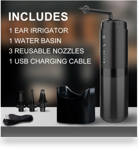 Automatic Electric Ear Cleaner with Jet Flusher and Nozzles — Syringes