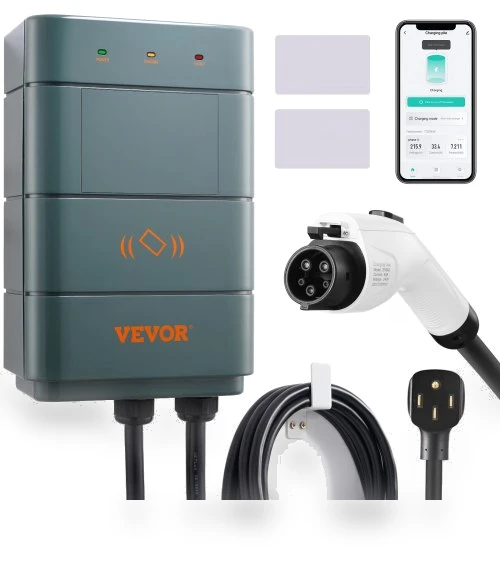 Level 2 Electric Vehicle Charging Station, 0-40A Adjustable, 9.6 kW 240V NEMA 14-50 Plug Smart EV Charger with WiFi — EV Charging Solutions, VEVOR