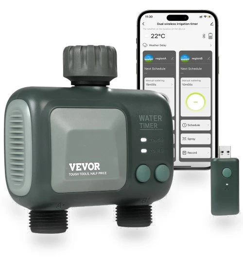 WiFi Sprinkler Timer, 2 Outlets, Smart Hose Faucet Water Timer — Controllers, VEVOR
