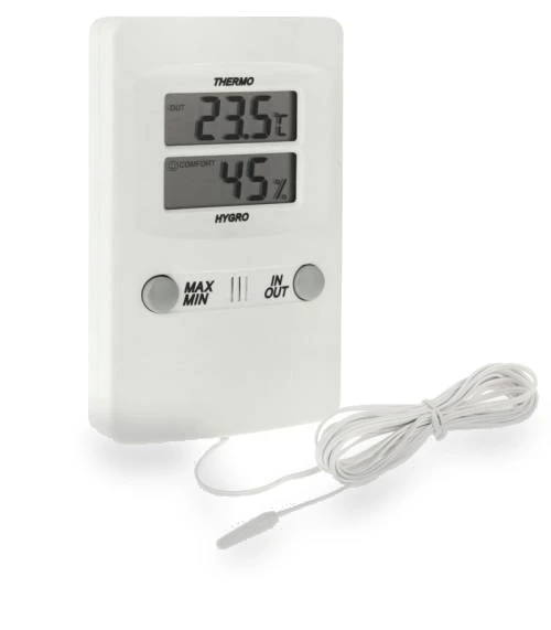 Digital LCD Indoor Outdoor Sensor Probe Weather Humidity Hygrometer Thermometer — Barometers