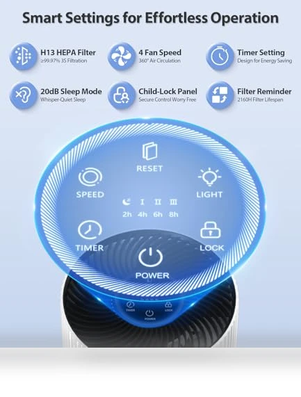 Large Room Air Purifier with HEPA Filter and Sleep Mode — Electrostatic Air Purifiers, ECOSELF