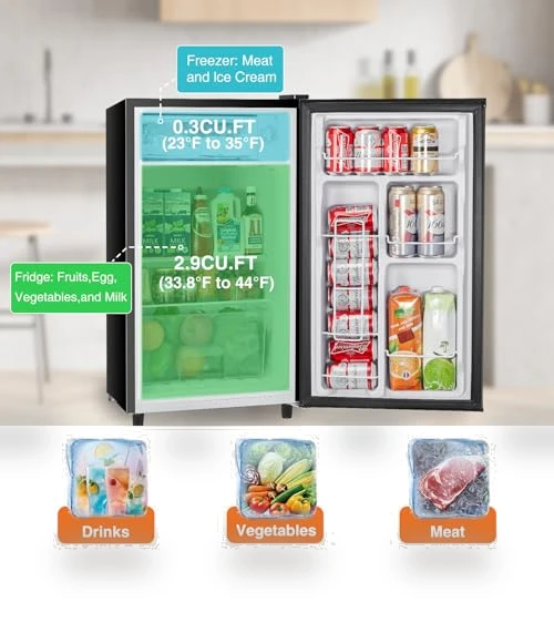 3.2 Cu.Ft Mini Fridge with Freezer, Adjustable Thermostat, Energy-efficient, Low Noise — Mini Fridges, Sweetcrispy