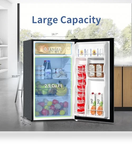 Mini Fridge with Freezer, 3.2Cu.Ft, Single Door Small Refrigerator, Energy-Efficient, Low Noise — Mini Fridges, BANGSON