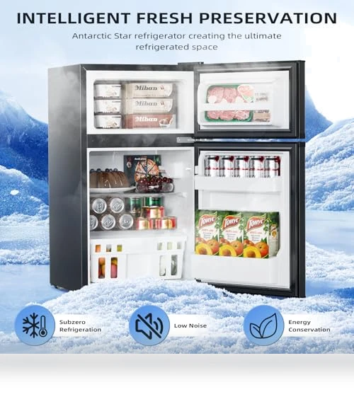 3.2 Cu.Ft Mini Refrigerator with Freezer, Double Door Compact Fridge — Mini Fridges, Antarctic Star