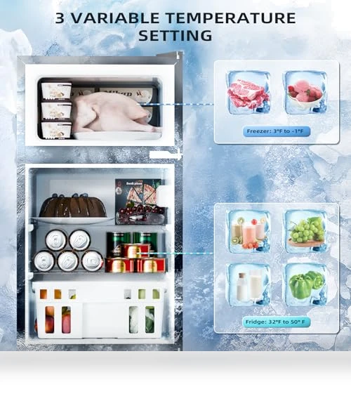 3.2 Cu.Ft Mini Refrigerator with Freezer, Double Door Compact Fridge — Mini Fridges, Antarctic Star