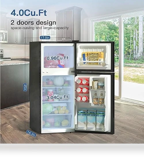 4.0 Cu.Ft Small Refrigerator with Freezer, Double Door, Stainless Steel — Mini Fridges, BANGSON