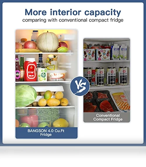 4.0 Cu.Ft Small Refrigerator with Freezer, Double Door, Stainless Steel — Mini Fridges, BANGSON
