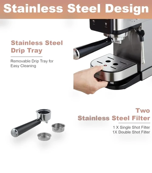 20Bar Espresso Machine with Dual Boiler & Milk Frother — Coffee & Espresso Combos, Tesslux