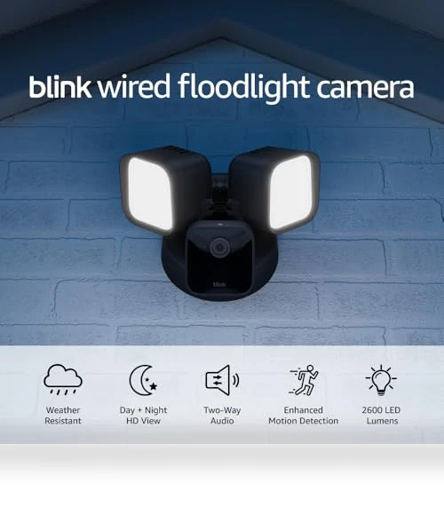 Wired Floodlight Camera - Smart security camera with 2600 lumens, HD live view, motion detection, built-in siren — Smart Home Security, Blink