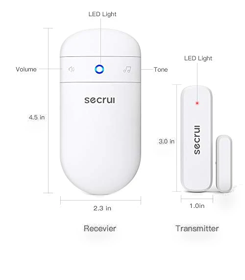 Wireless Door Open Sensor Chime with Adjustable Volume, 400ft Range, 52 Chimes — Chimes, SECRUI