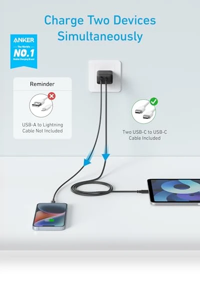 20W Dual Port USB C Charger Block with 5 ft Cable — Charging Solutions, Anker
