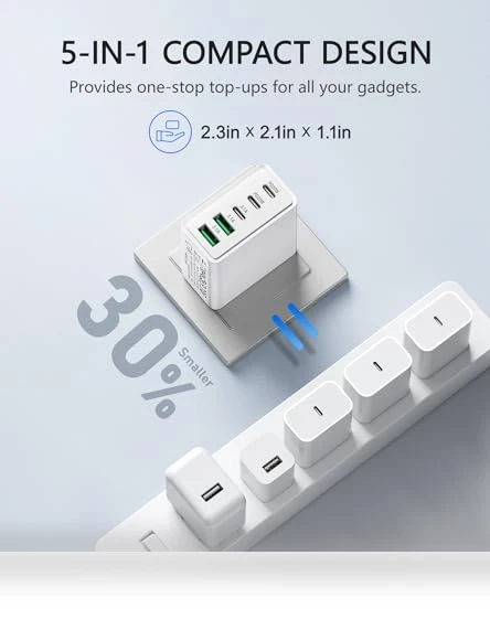50W 5-Port USB C Wall Charger Brick with Fast Charging — Charging Solutions, Qwinjwin