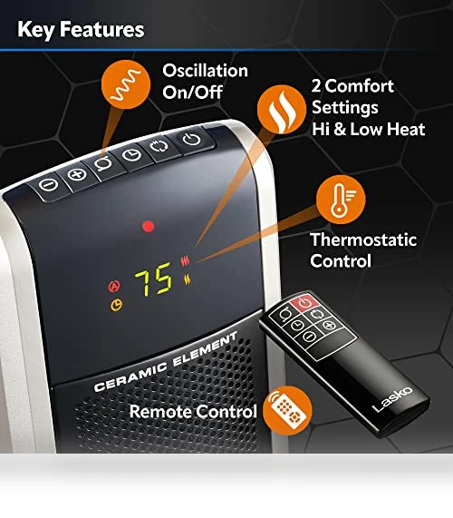 Digital Ceramic Tower Heater for Large Rooms with Remote Control — Home Climate Control, Lasko