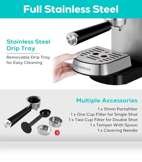 20 Bar Espresso Machine with Milk Frother, Compact Coffee Maker for Home — Coffee & Espresso Combos, CASABREWS