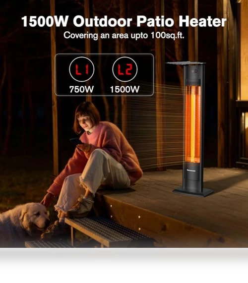 Outdoor Indoor Electric Patio Heater, 1500W Portable Tower Infrared Heater — Patio Heaters, thermomate