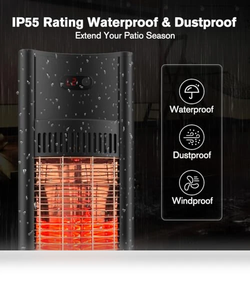 Outdoor Indoor Electric Patio Heater, 1500W Portable Tower Infrared Heater — Patio Heaters, thermomate