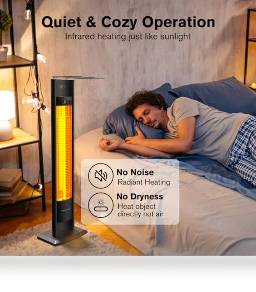 Outdoor Indoor Electric Patio Heater, 1500W Portable Tower Infrared Heater — Patio Heaters, thermomate