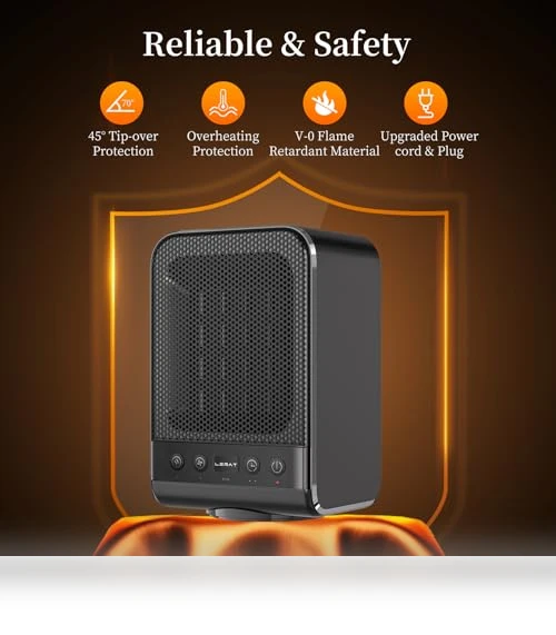 Portable Electric Space Heater with Thermostat, 1500W PTC Fast Heating — Portable Heating Solutions, Lerat
