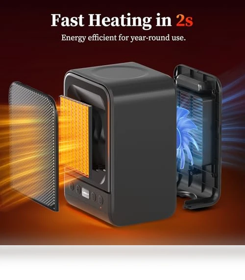 Portable Electric Space Heater with Thermostat, 1500W PTC Fast Heating — Portable Heating Solutions, Lerat