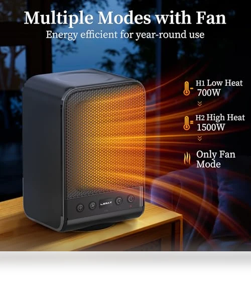 Portable Electric Space Heater with Thermostat, 1500W PTC Fast Heating — Portable Heating Solutions, Lerat