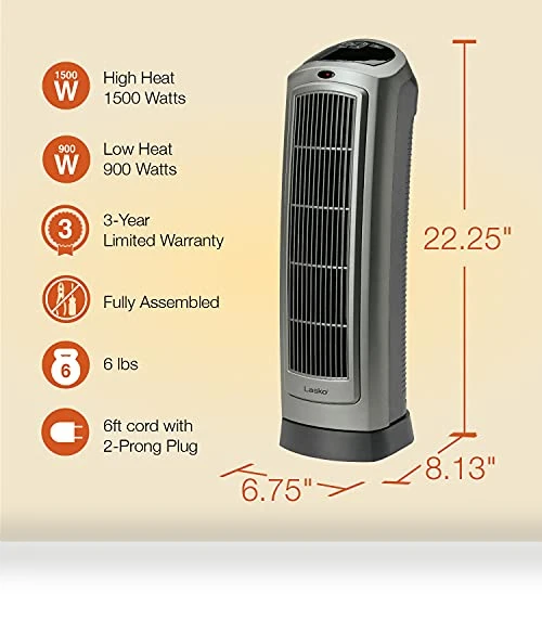 Portable Oscillating Ceramic Space Heater Tower with Digital Display and Remote Control — Portable Heating Solutions, Lasko