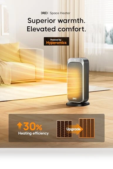 Quiet Space Heater for Indoor Use, 1500W Electric Heater with Remote, PTC Ceramic Heater with Thermostat — Portable Heating Solutions, Dreo