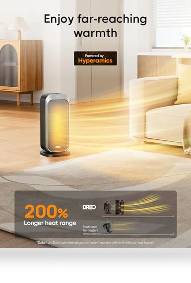 Quiet Space Heater for Indoor Use, 1500W Electric Heater with Remote, PTC Ceramic Heater with Thermostat — Portable Heating Solutions, Dreo