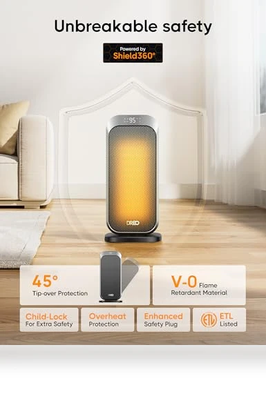 Quiet Space Heater for Indoor Use, 1500W Electric Heater with Remote, PTC Ceramic Heater with Thermostat — Portable Heating Solutions, Dreo