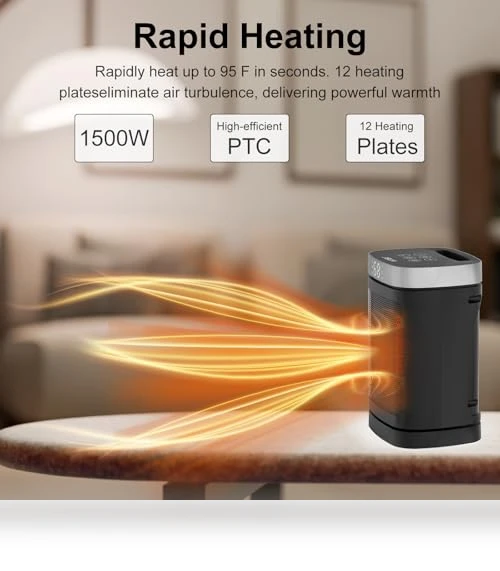 Portable Space Heater with 70° Rotation - 1500W PTC Electric Heater — Portable Heating Solutions, JIBUFI