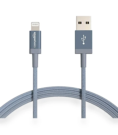 Durable 2-Pack USB-A to Lightning Charger Cable, Nylon Braided, MFi Certified — Lightning, Amazon Basics