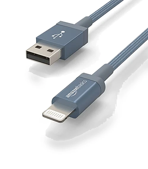 Durable 2-Pack USB-A to Lightning Charger Cable, Nylon Braided, MFi Certified — Lightning, Amazon Basics
