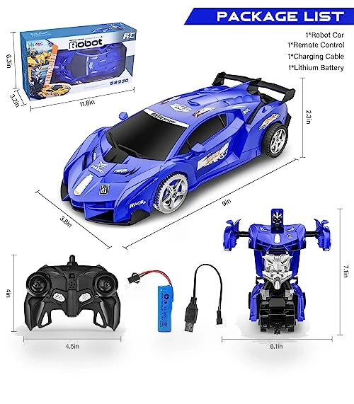 360° Rotating RC Deformation Robot Car Toy with LED Light — Interactive Figures & Robots, KKONES