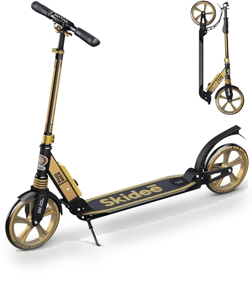 Adjustable Height Folding Scooter with Large Wheels and Anti-Shock Suspension — Push Scooters, SKIDEE