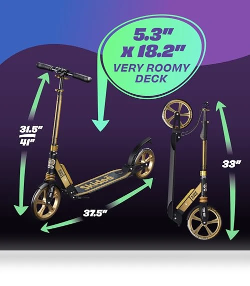 Adjustable Height Folding Scooter with Large Wheels and Anti-Shock Suspension — Push Scooters, SKIDEE